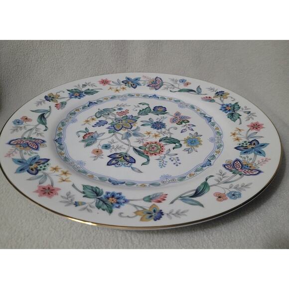 Andrea by Sadek Japan Cake Plate and Server Floral Gold Trim Modern Blue Serving - Picture 5 of 9